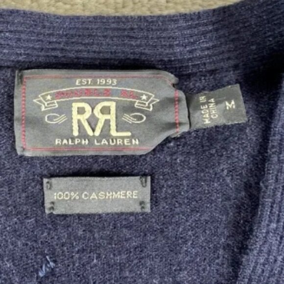 RRL Double RL Men's‎ Knit Cashmere Cardigan V-Neck Sweater Navy Blue Medium - Picture 2 of 9